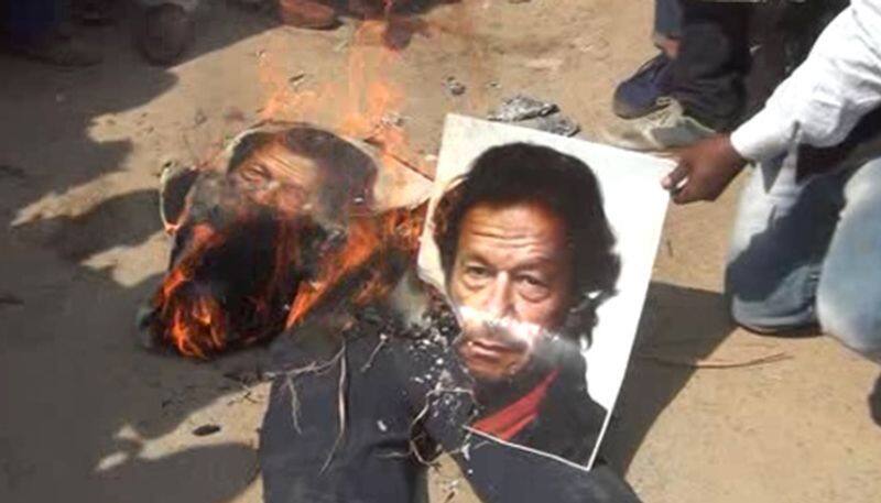 in prayagraj people burn pakistan prime minister imran khan's  posters