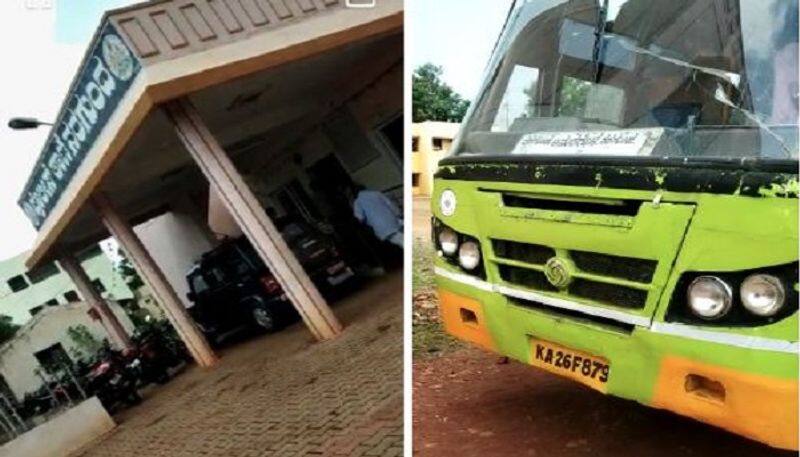 Fed up With Conductor Passenger Quarrel KSRTC Driver takes Bus To Police Station Gadag