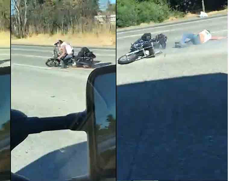 This crash shows why you shouldn't overtake larger vehicles while on a motorcycle