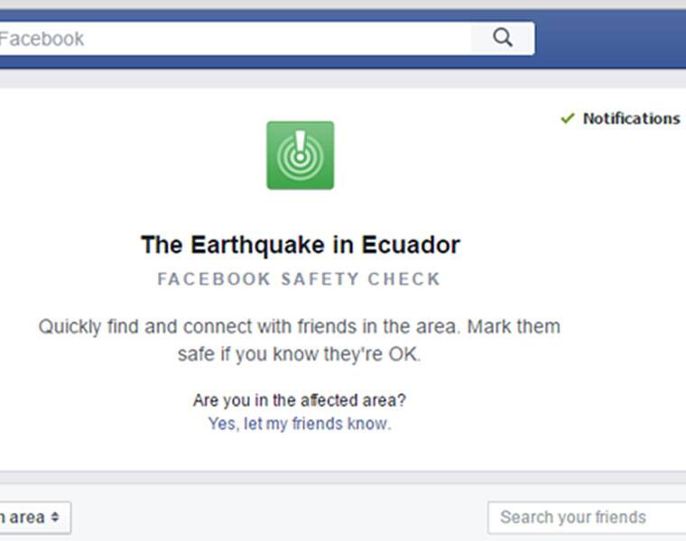 Ecuador earthquake Facebook Safety Check