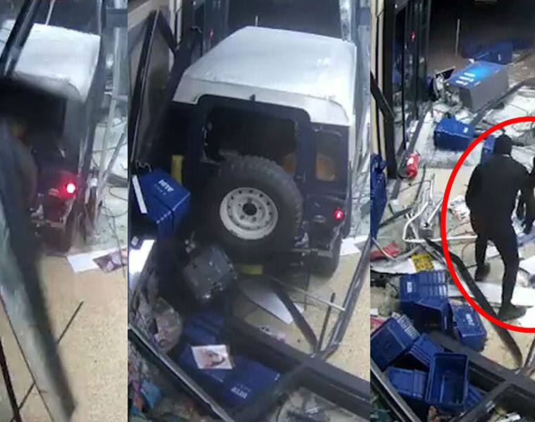 Watch: Robbers crash Land Rover inside supermarket, take away ATM