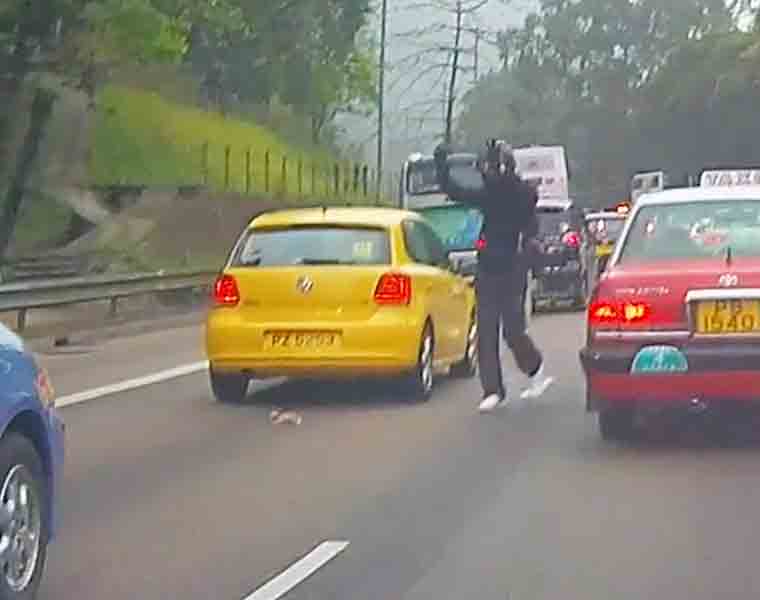 man stopped traffic on a busy road and you won't believe why