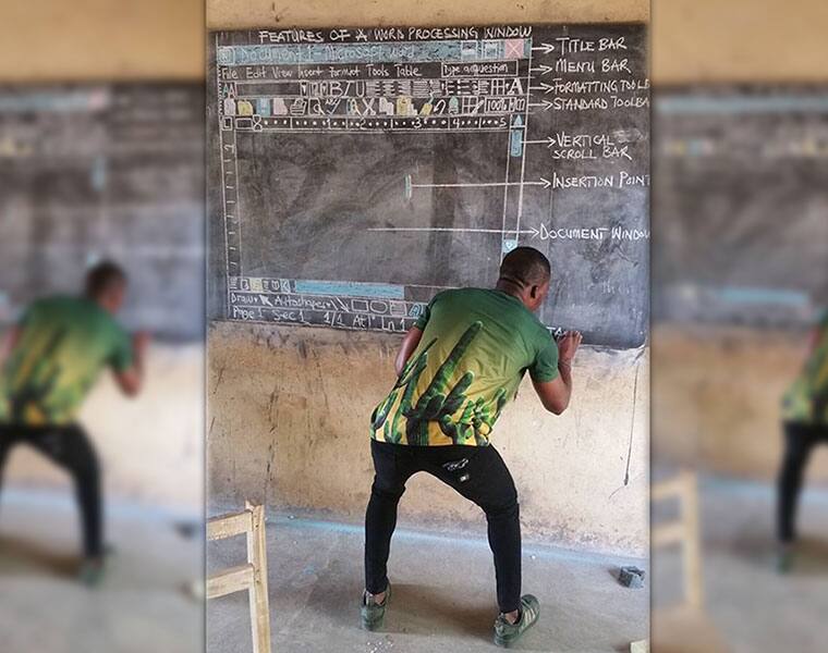 Viral: Watch how this teacher in Ghana turns a blackboard into MS Word window