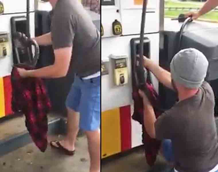 snake sitting in gas pump