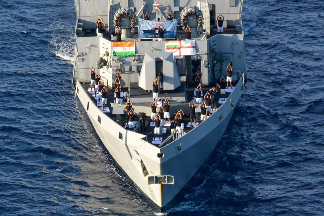 Navy personnel perform Yoga On board in Kochi and Visakapattanam