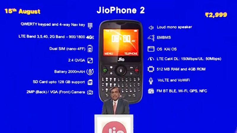 JioPhone 2 launched at Rs 2,999; Jio GigaFiber rollout from August 15