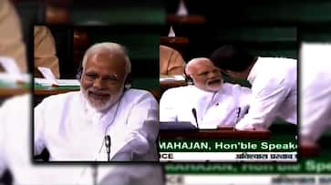 PM Modi laugh on Rahul Gandhi speech