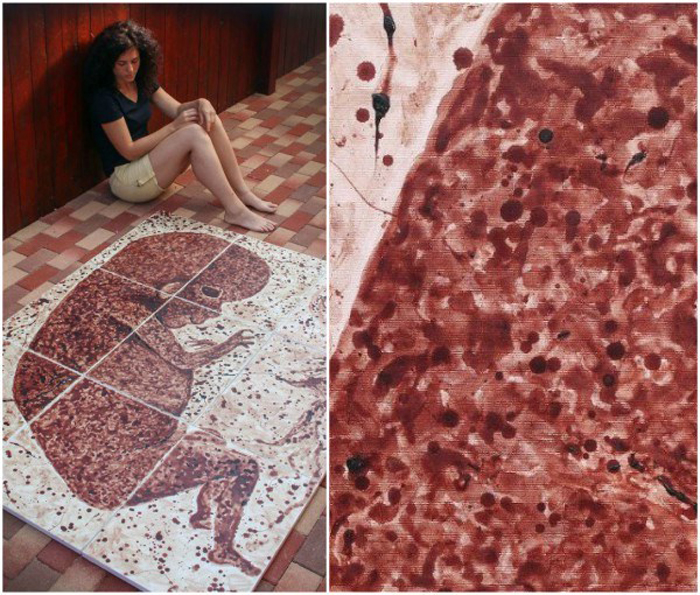 women draw baby painting with periods blood