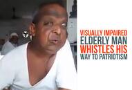 Independence Day: Blind elderly man patriotism whistling