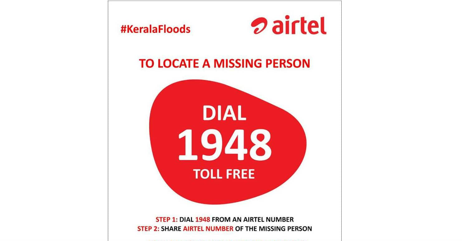 airtel locator number for kerala floods