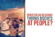 Kodagu floods Karnataka minister HD Revanna biscuits people Video