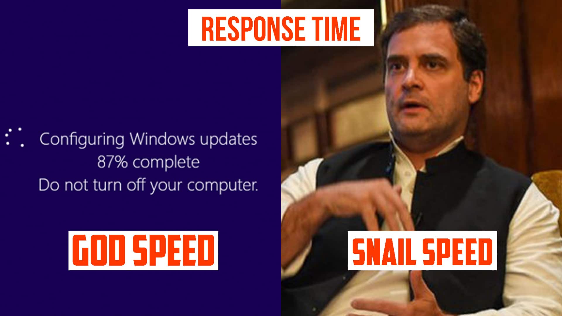 Meme Windows reboot faster than Rahul Gandhi reply