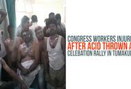 Karnataka ULB  civic polls verdict Congress workers injured acid thrown  celebation rally  Tumakuru Video