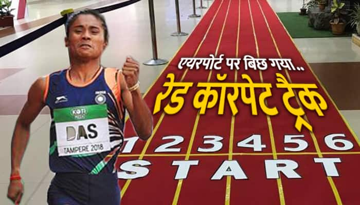 Hima Das receive unique welcome at Guwahati airport