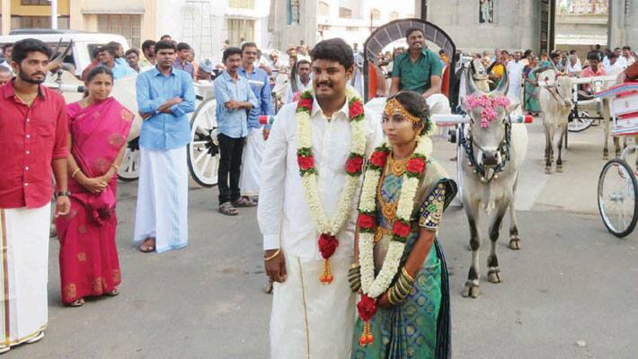 Marriage Couple... Travels in Bullock Cart