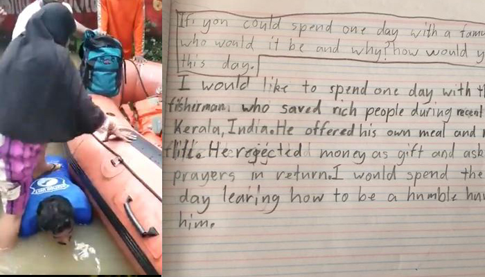 9 year old boy praised kerala fisherman in his answer