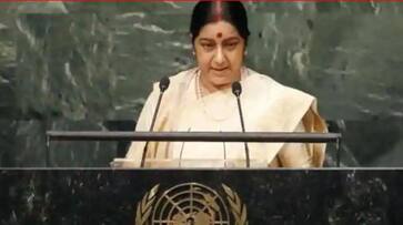 Pak glorifies killers, blind to blood of innocents: Sushma Swaraj at UN