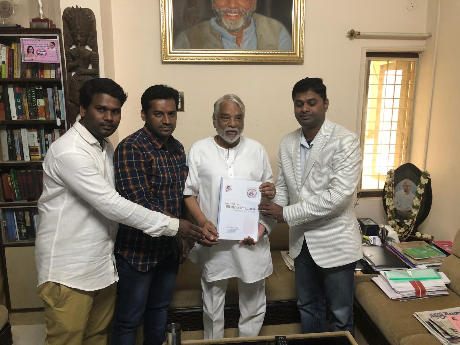 nri trs uk member meets trs Manifesto committee chairman  keshava rao