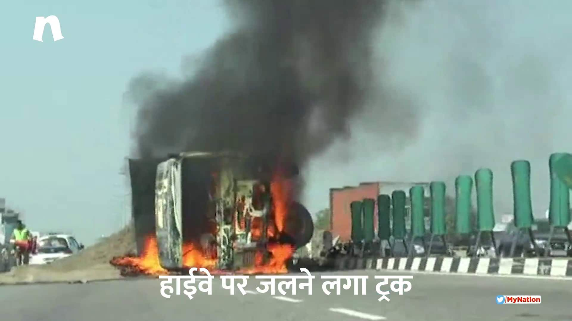 burning truck highway jam governor convoy panipat haryana