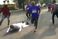 Karnataka minister GT Devegowda Dussehra half marathon run falls Video