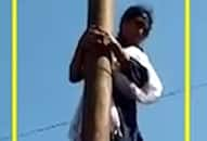 Belagavi woman corporator climbs lamppost to protest in Karnataka