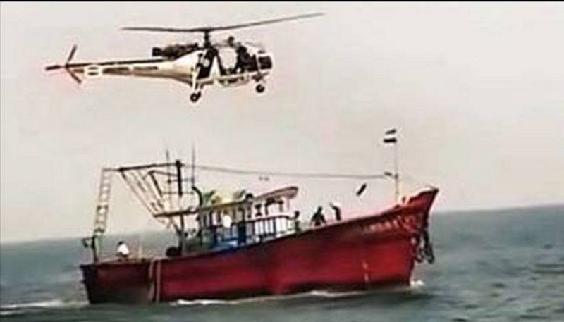 Udupi: Video shows Indian Navy helicopter collecting fish from boat