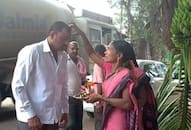 Karnataka by-election Voters welcome kumkum tilak Jamkhandi MLA election Video