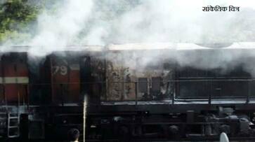 mumnai: train catch fire on railway track