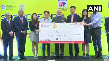 Narendra Modi felicitates winners  India-Singapore Hackathon Fintech festival