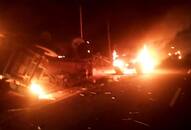 Angry farmers tractors on fire tense situation Bagalkote