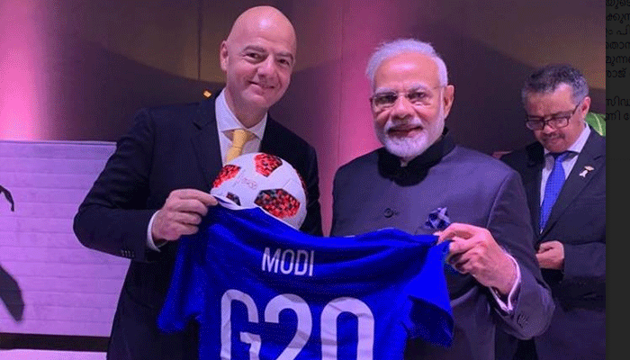 PM Modi receives special football jersey from FIFA President