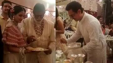 Thugs of Hindostan stars Amitabh Bachchan Aamir Khan serve food at Isha Ambani reception