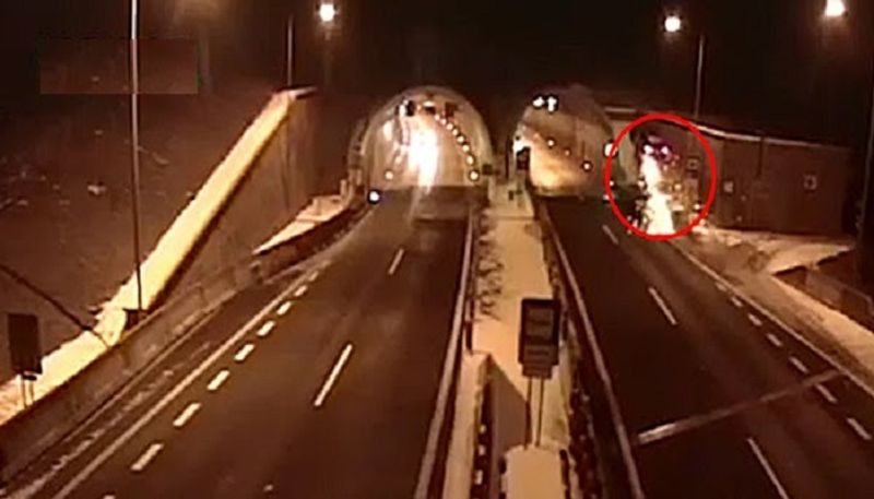 Sleepy driver crash his BMW car into the top of tunnel video goes viral