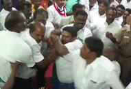 Who will speak first? AIADMK workers fight in front of minister