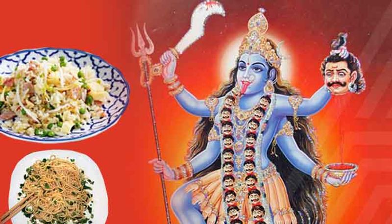 Chopsuey And Noodles offer as prasadan in Kolkata Chinese Kali Temple