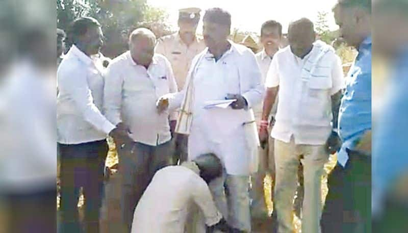 Farmer Falls To DK Shivakumar s Feet While Inspecting Drought Affected Area In Ramanagar