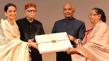 President Ram Nath Kovind felicitates cast of Manikarnika at a special screening