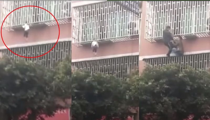 Trapped By Neck Girl Dangles From Balcony viral Video