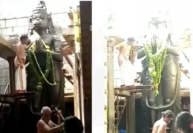 Anjaneyar temple priest fall down from 8 feet stage after he perform pooja