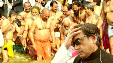 Shashi Tharoor insult Hindus crude comment Yogi Adityanath dip Kumbh