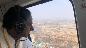 Yadadri temple Telangana chief minister KCR makes aerial inspection of renovation works