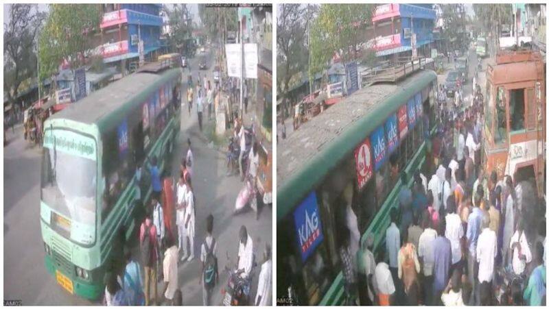 Lorry and Bus Center Point Lady Accident Cctv Footage