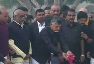 Chandra Babu Naidu observing daylong strike in Delhi with supporter to give special status state