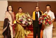 mukesh ambani and nita ambani reach chennai to invite dmk in their son's wedding