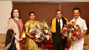 mukesh ambani and nita ambani reach chennai to invite dmk in their son's wedding