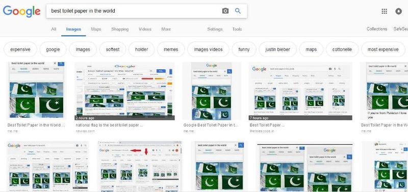 Image Search in Google shows Pakistan Flag for Best Toilet Paper in the World