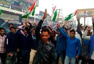 After air strike people celebrate victory, sweat distributed and burn crackers