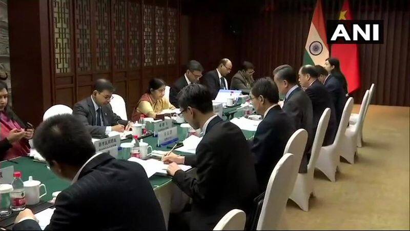 External Affairs Minister Sushma Swaraj meets her Chinese counterpart Wang Yi in Wuzhen