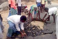 Shoddy roadwork Tar crumbles three days residents peel road with bare hands