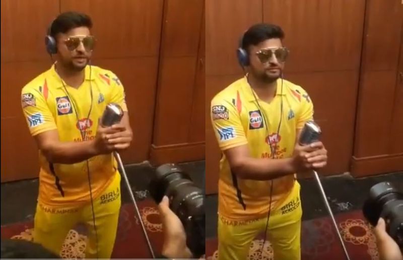 IPL cricket 2019 Suresh raina sang CSK anthem song WhistlePodu